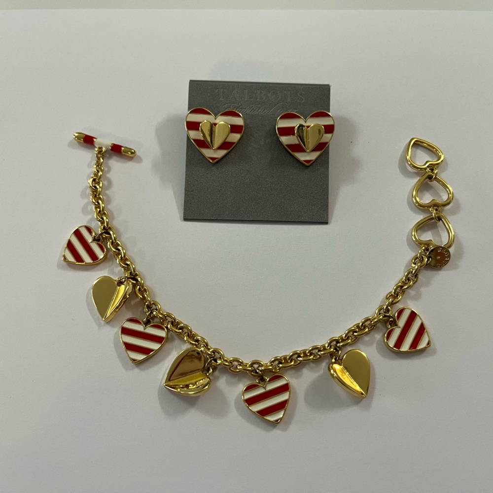 Talbots Striped Heart and Bracelet Set